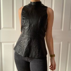High neck leather peplum top